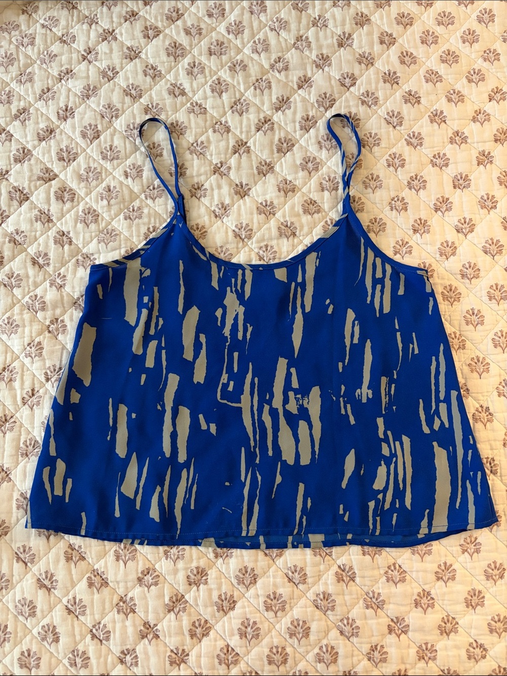 Aqua Blue & Gray Abstract Print Spaghetti Strap Cami